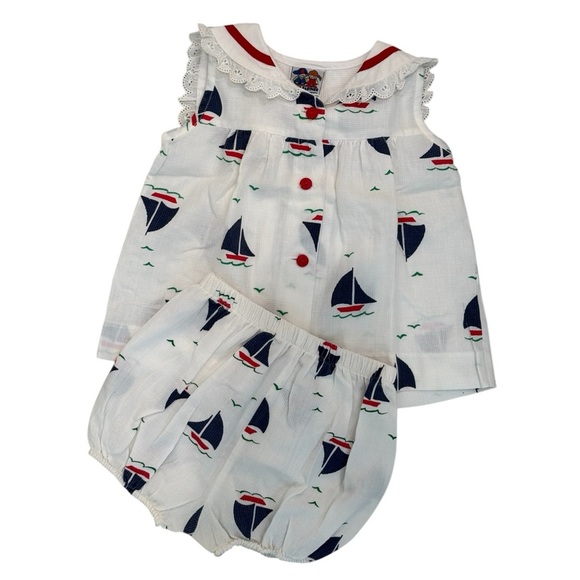 Vintage Good Lads Sailor Sailboat Print Girl’s Toddler Bloomer Set - Picture 1 of 9